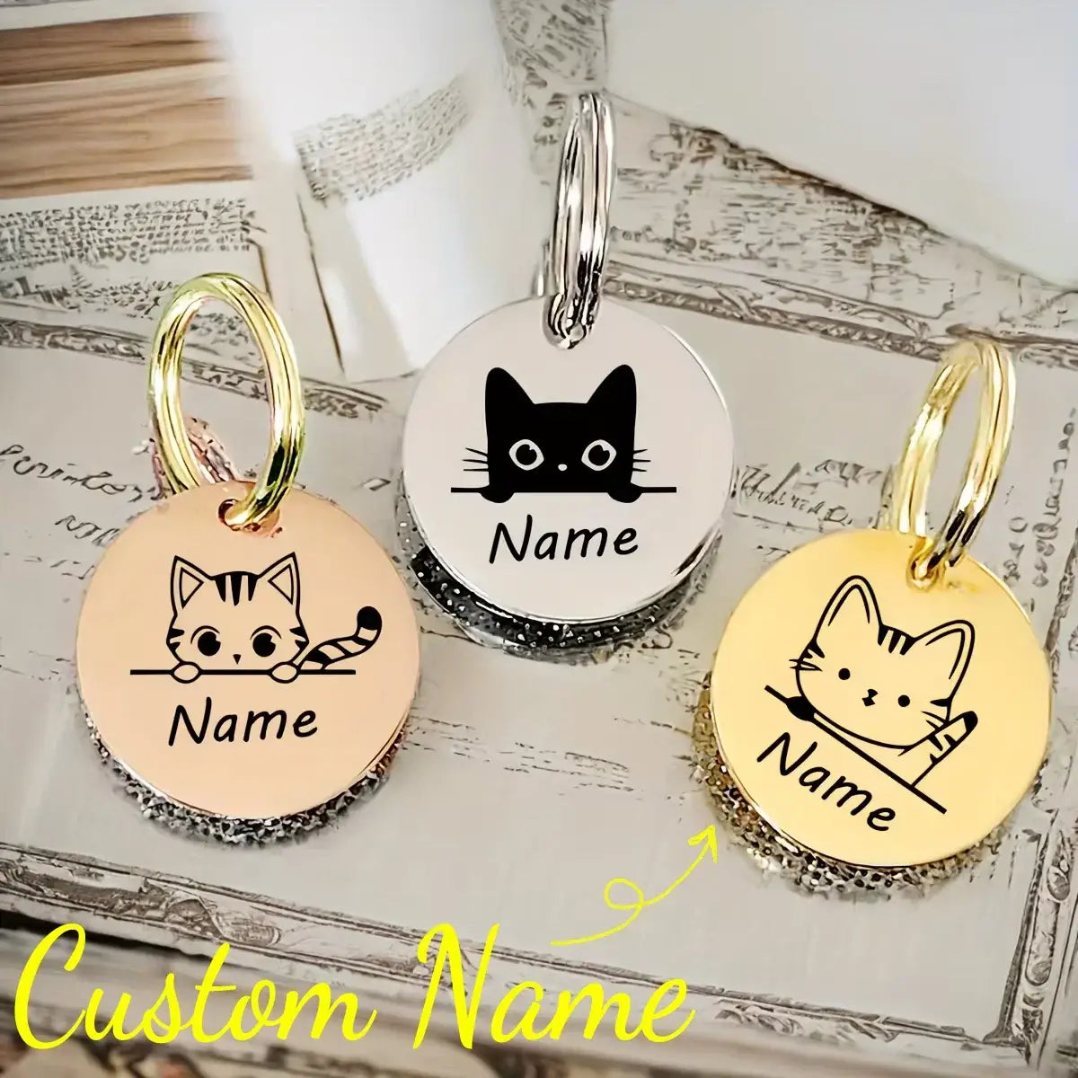Engraved Cat Face Pet ID Tag
