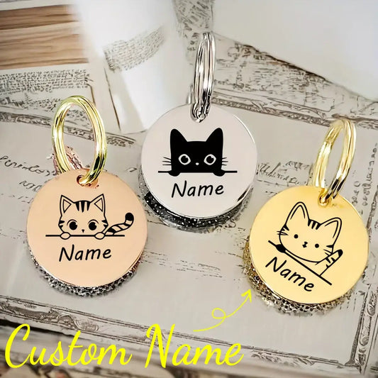Engraved Cat Face Pet ID Tag