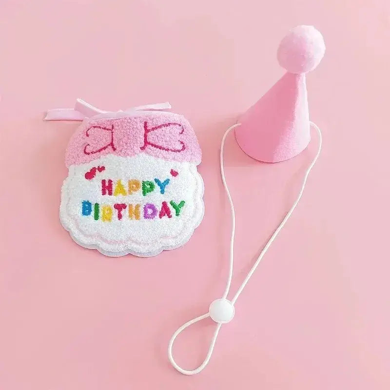 Cute Puppy And Kitten Birthday Hat And Scarf Set