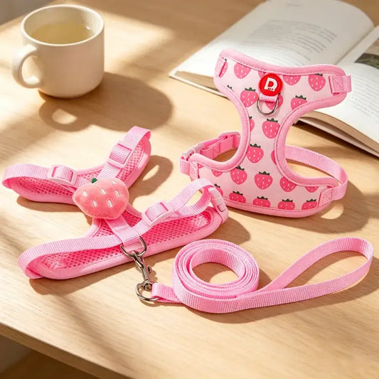 Cute Strawberry Dog Harness and Leash Set