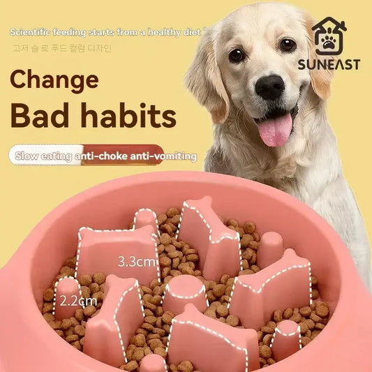 Eco friendly pink silicone slow feeder pet food bowl with bone shaped dividers for dogs
