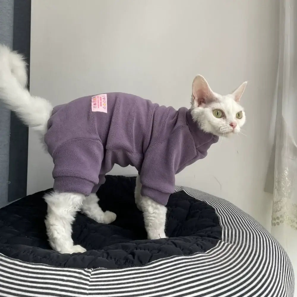 Warm Fleece FourLegged Jumpsuit for Sphynx Cats