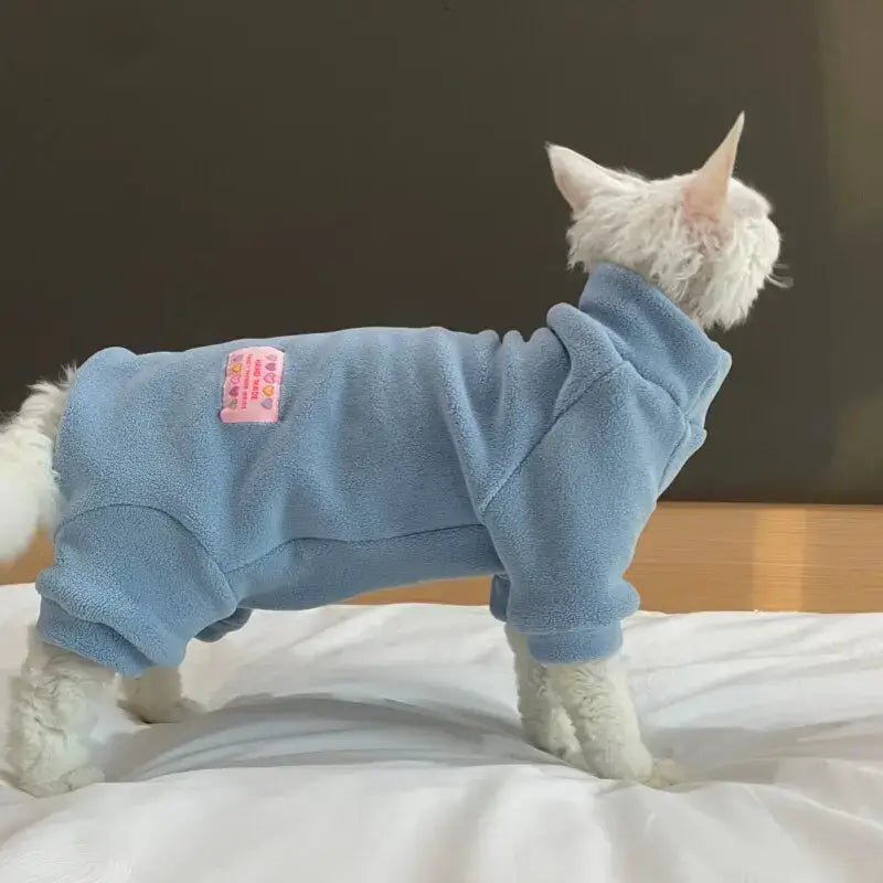 Warm Fleece FourLegged Jumpsuit for Sphynx Cats
