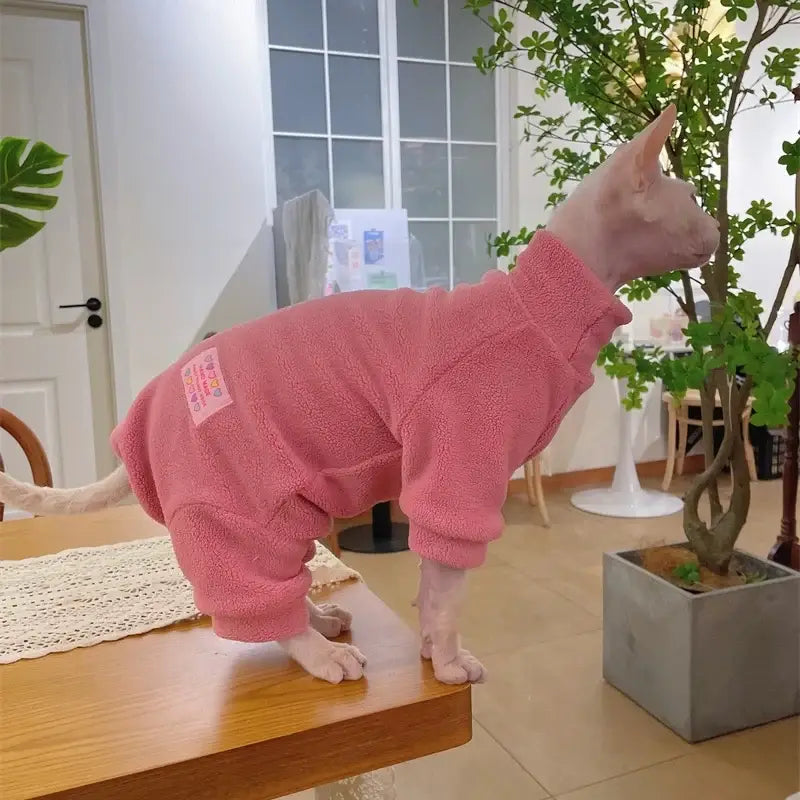Warm Fleece FourLegged Jumpsuit for Sphynx Cats