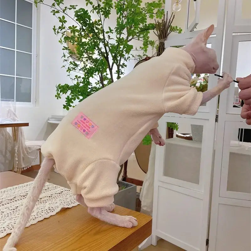 Warm Fleece FourLegged Jumpsuit for Sphynx Cats