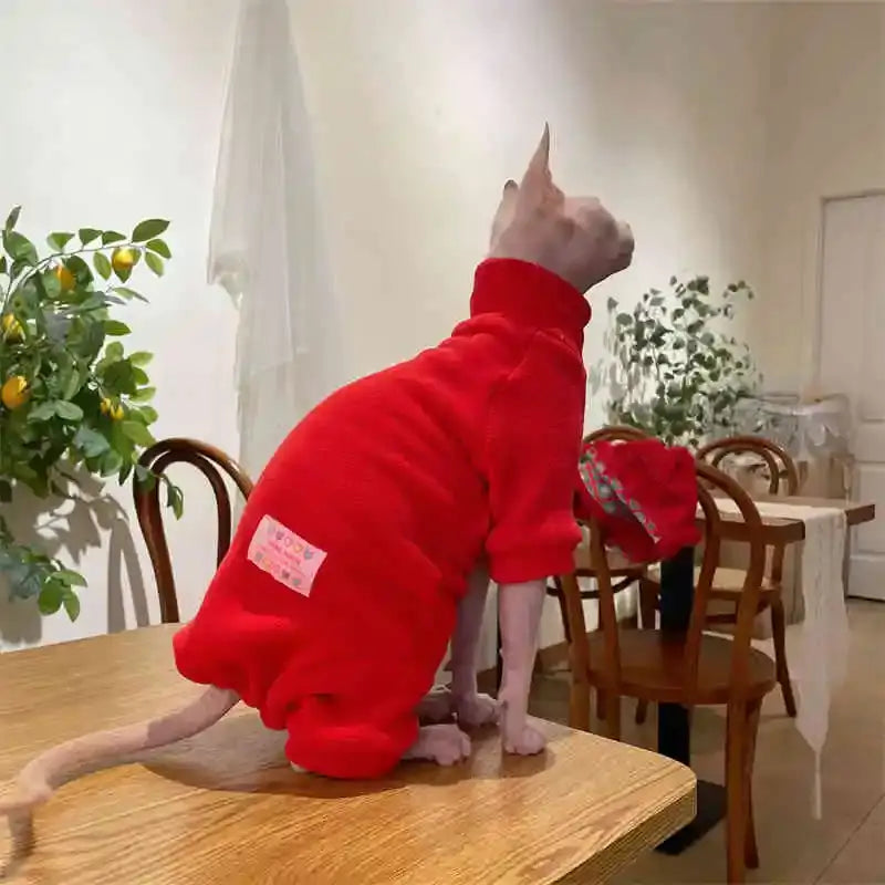Warm Fleece FourLegged Jumpsuit for Sphynx Cats