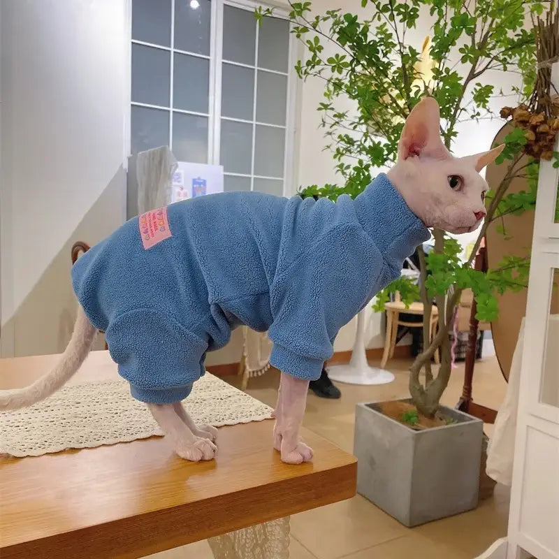 Warm Fleece FourLegged Jumpsuit for Sphynx Cats