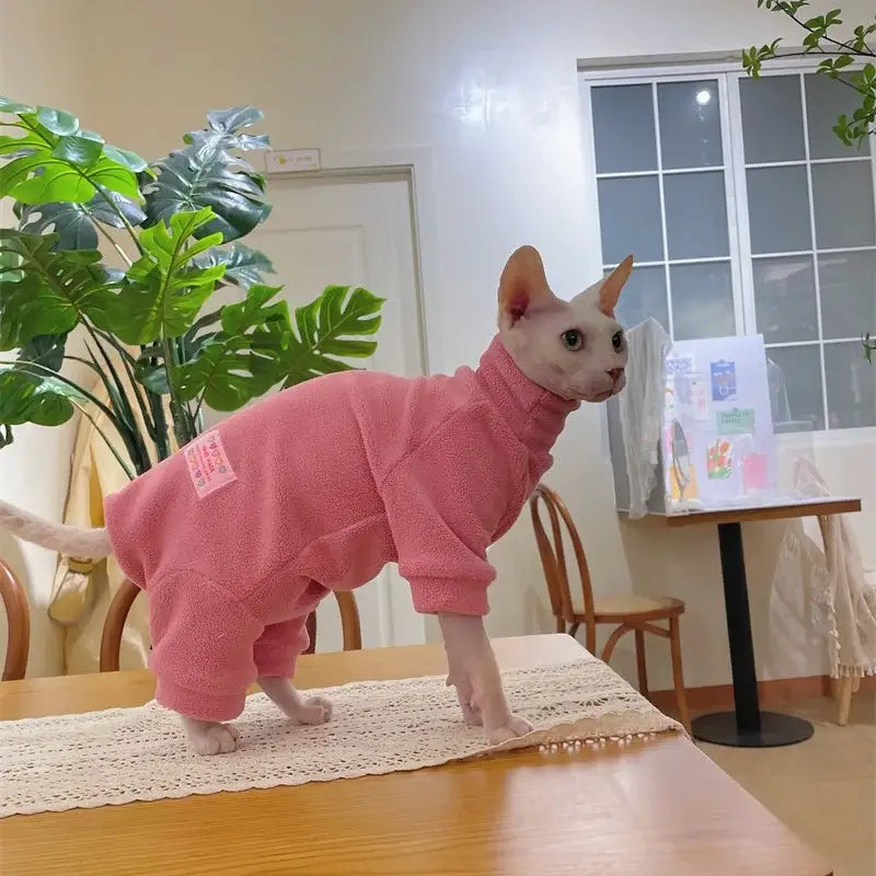 Warm Fleece FourLegged Jumpsuit for Sphynx Cats