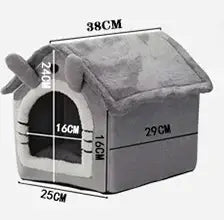 Gray plush indoor warm dog house with soft fuzzy texture and cozy removable washable cushion for pets