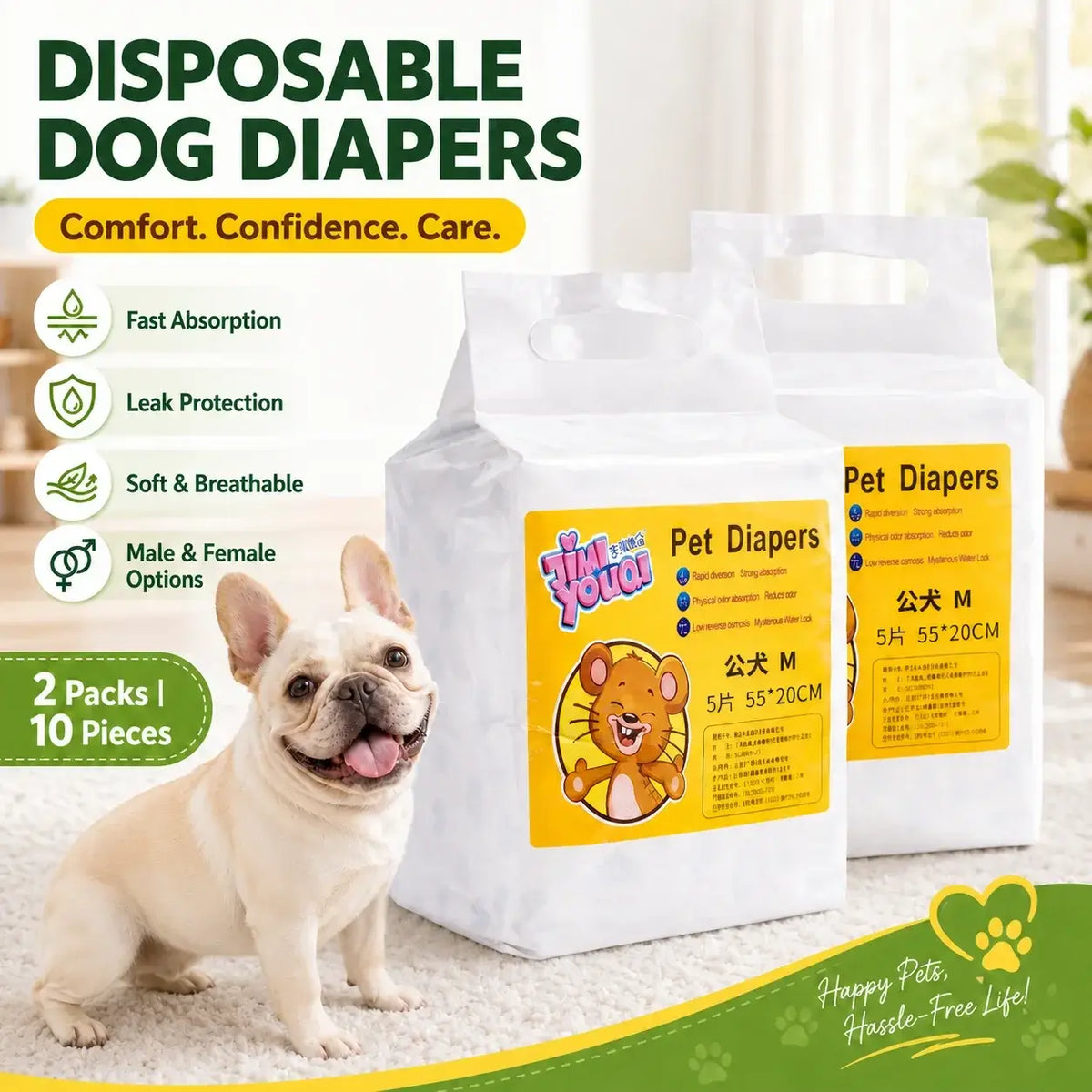 JM 10-Piece Unisex Dog Diapers with Instant Absorption