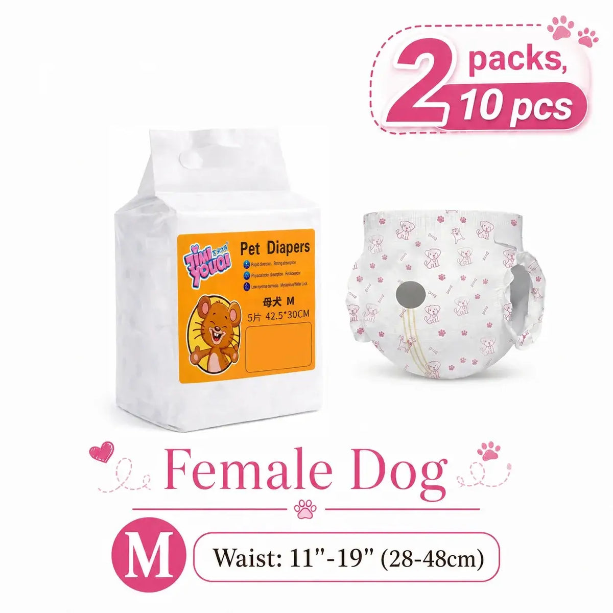 JM 10-Piece Unisex Dog Diapers with Instant Absorption