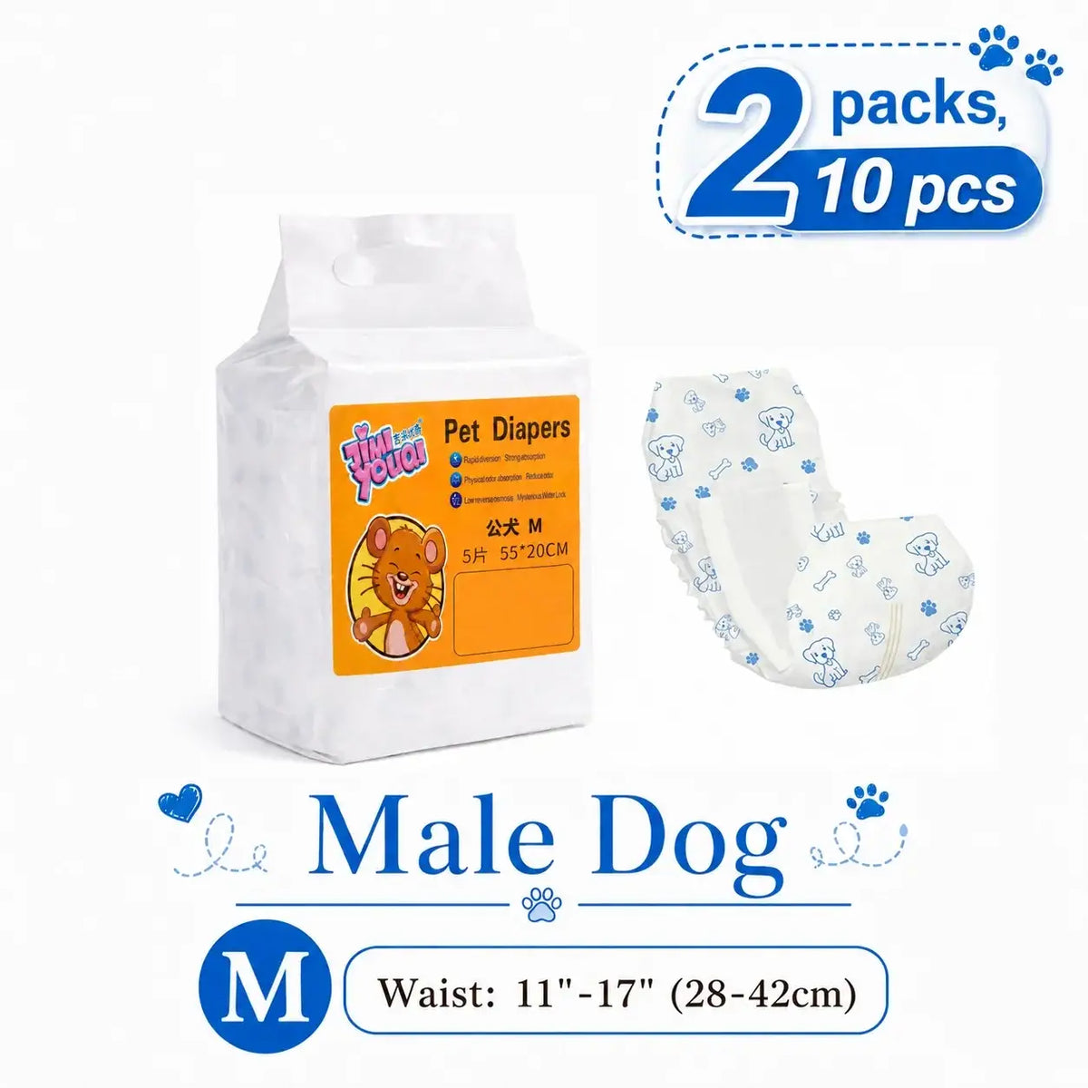 JM 10-Piece Unisex Dog Diapers with Instant Absorption
