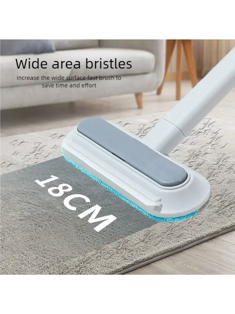 White and gray handheld floor cleaner with wide 18cm brush head and blue bristles for pet hair removal and grooming