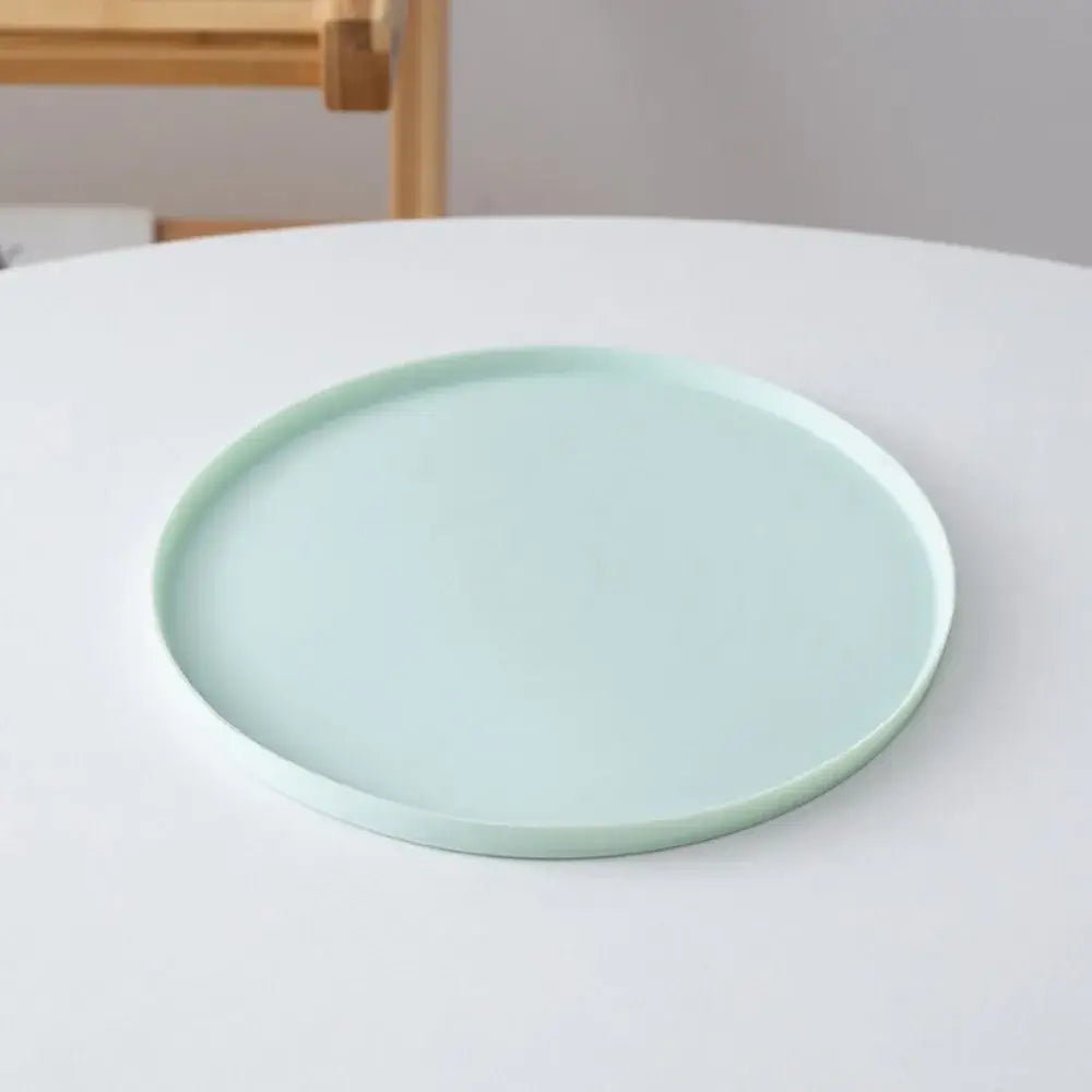 A minimalist mint green non-slip waterproof silicone circular tray with a smooth raised rim for pet food use