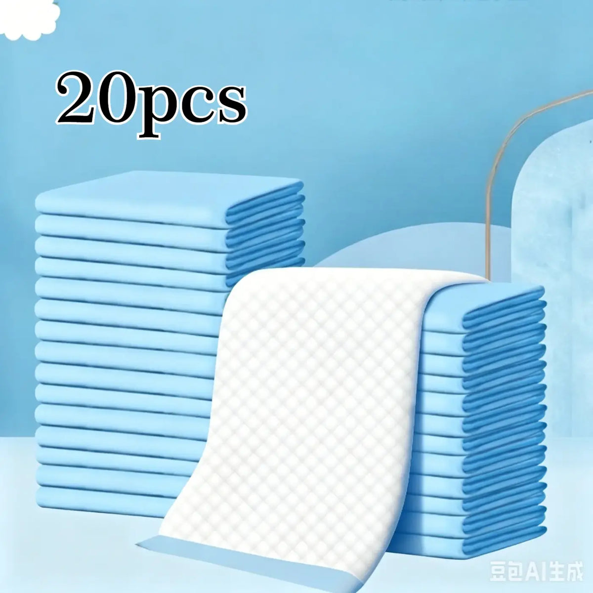 Stack of 20 light blue parrot pee pads with white quilted texture super absorbent bird cage liners leak proof