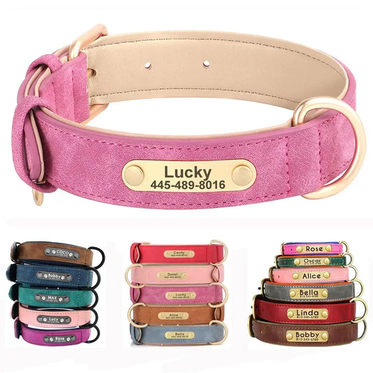 Personalized Leather Dog Collar with Engraved Nameplate