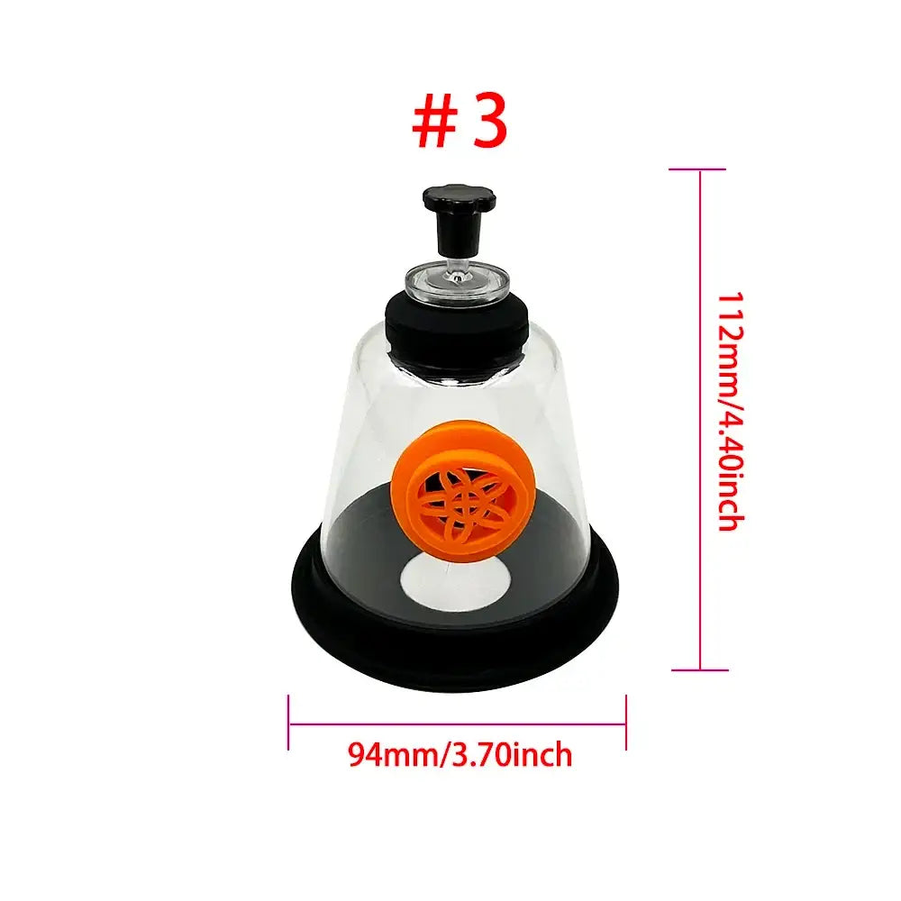 Clear glass suction cup with black base and orange component for pet oxygen inhalation atomizing mask kit veterinary use
