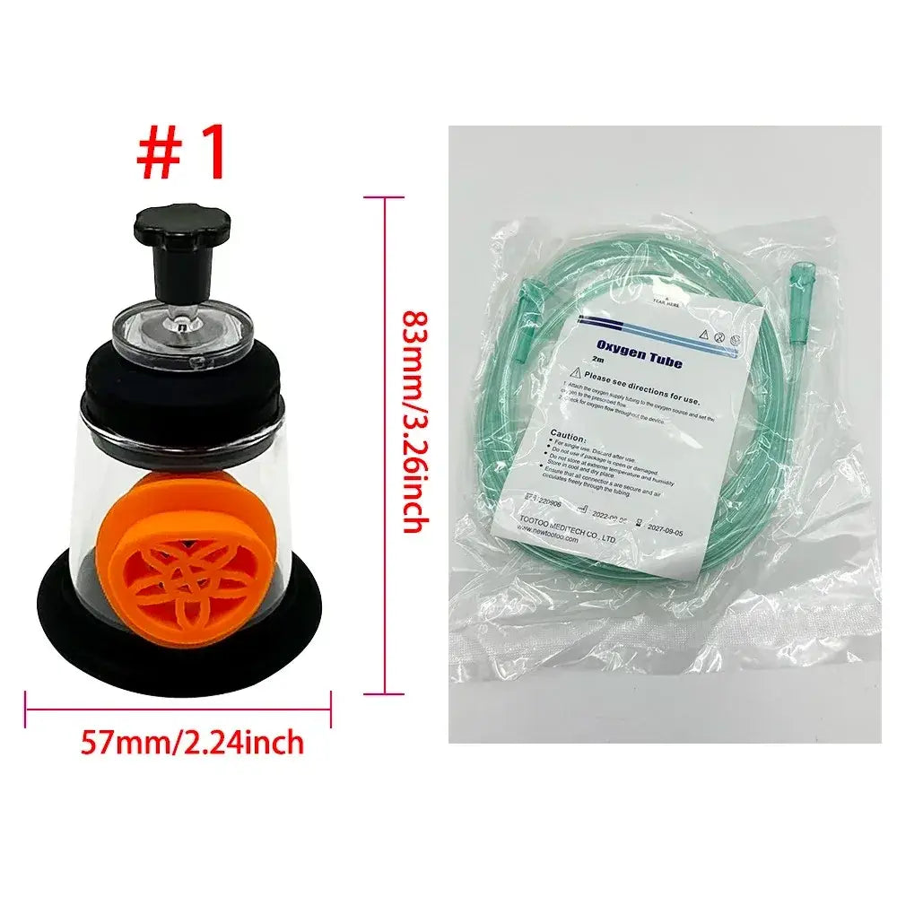 Black and orange pet oxygen mask kit with clear glass chamber and silicone base for dog and cat inhalation therapy
