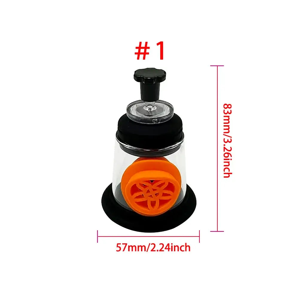 Black and orange suction cup massage device with transparent glass body and black knob for pet oxygen inhalation kit