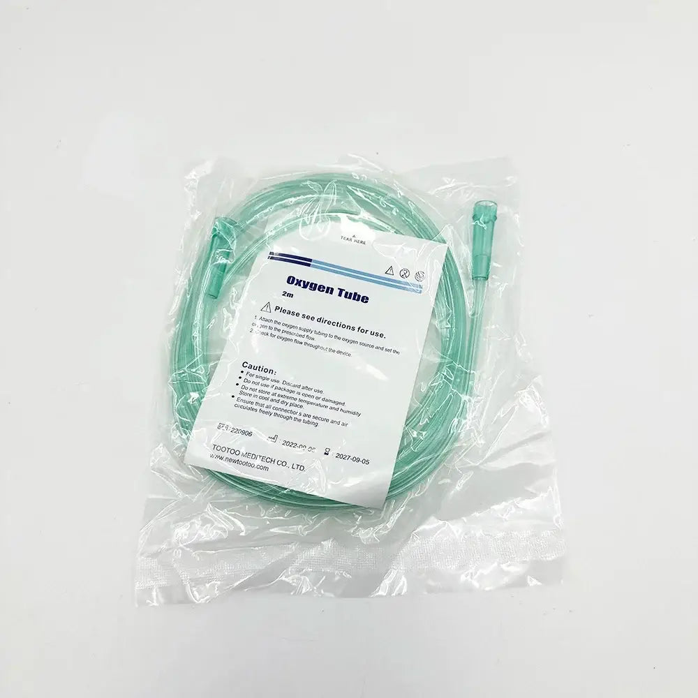 A 2 meter long translucent green oxygen tube in clear plastic packaging for pet dog cat oxygen inhalation mask kit