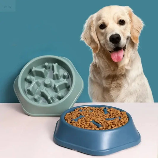 Blue and light blue silicone slow feeder dog bowls with bone-shaped protrusions for anti-choking feeding