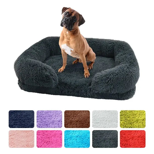 Plush Winter Thickened Square Dog Bed with Removable Pad