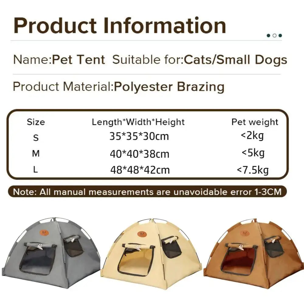 Gray beige and brown polyester portable foldable cotton pet tents for cats and small dogs in sizes s m and l
