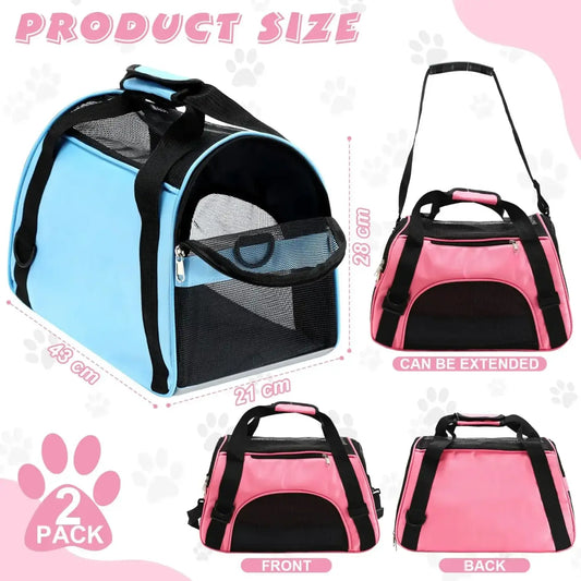 Light blue and black portable mesh breathable pet carrier bag with soft handle and adjustable shoulder strap for small dogs and cats