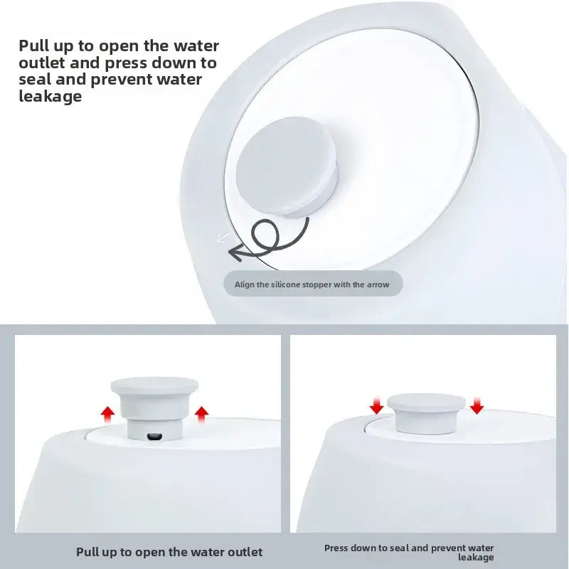 White plastic water outlet with silicone stopper for sealing on a portable silicone foldable dog water bottle