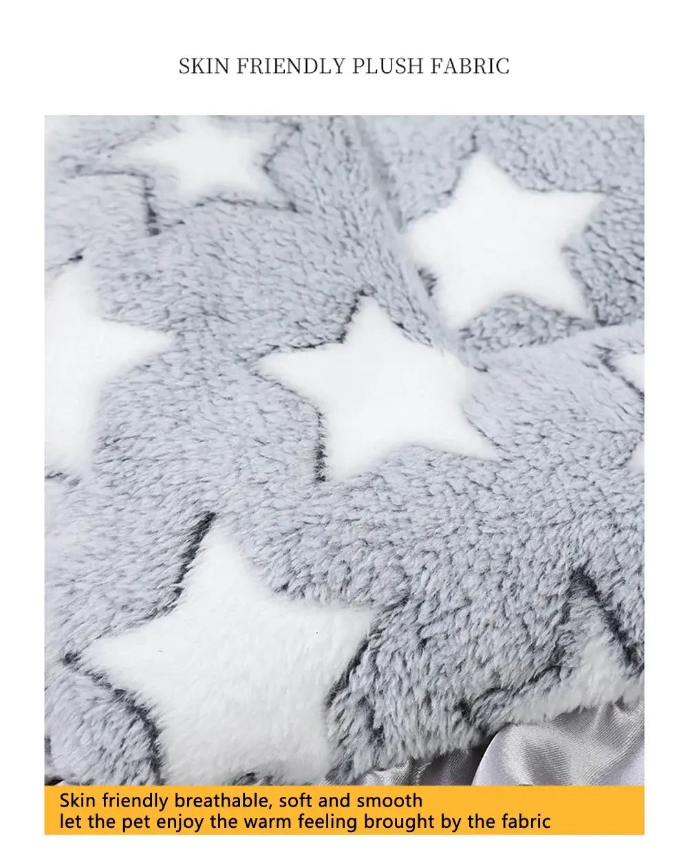 Soft flannel thickened gray plush blanket with white star patterns for pet bed mat keeps puppy dog cat warm