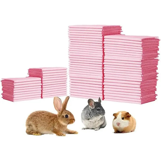 Super absorbent small pet training and pee pads are pink absorbent pads stacked in multiple piles for easy use
