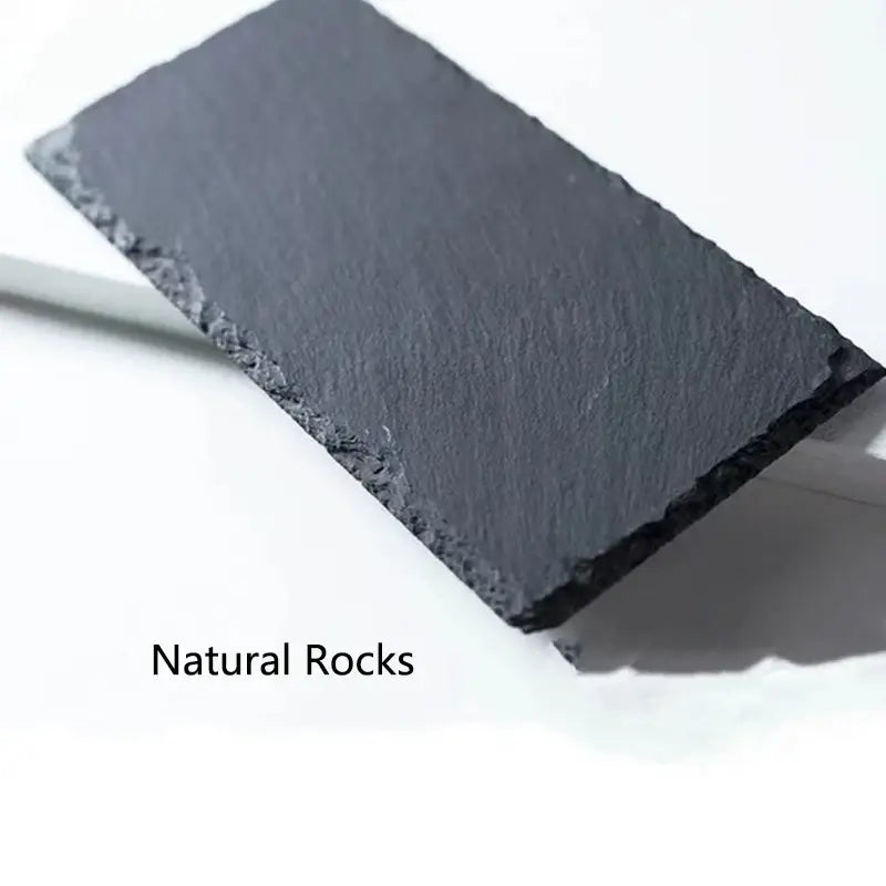 Dark gray slate tortoise slab mat with rough natural edge and textured surface for reptile aquarium landscaping