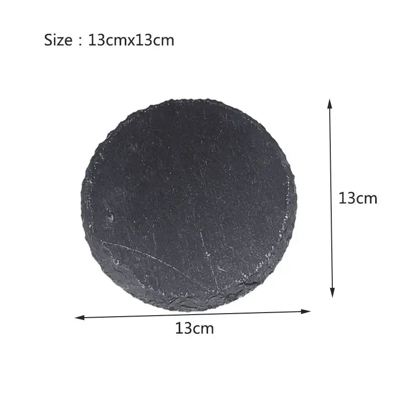 Circular black slate coaster 13cm diameter natural rock slab mat for tortoise food bowl ecological terrarium use