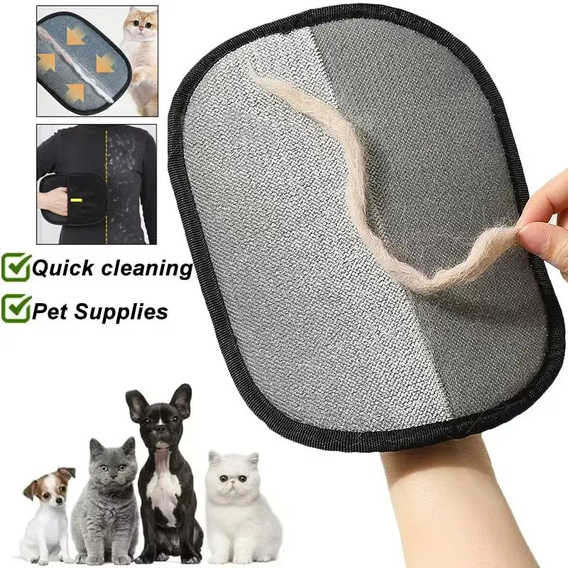 Gray and black washable pet hair remover gloves with a textured surface for quick fur removal